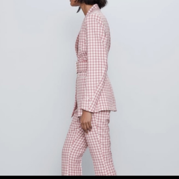 *Final Price* NWT Zara Pink White Checkered Blazer - Picture 4 of 11